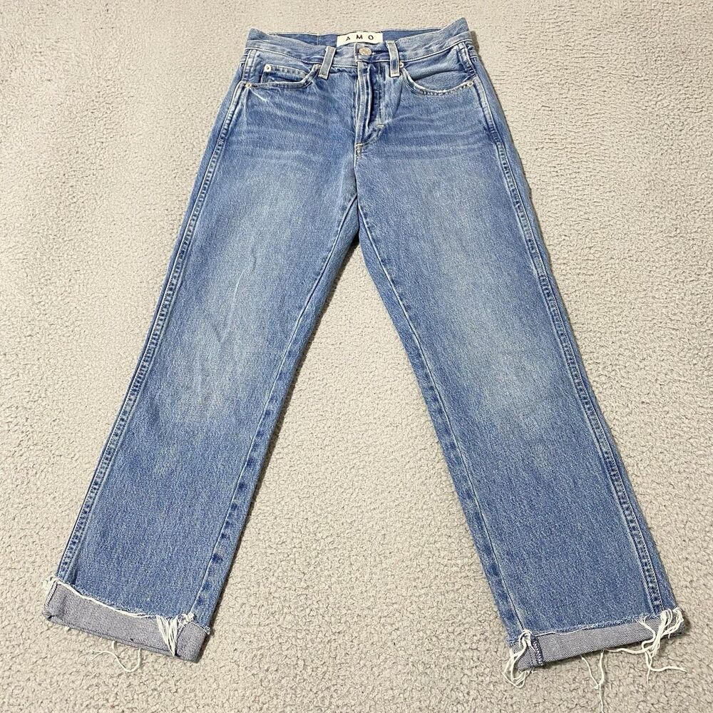 AMO Loverboy Loved Jeans Womens 23 (25x25) Blue Cropped Cuffed Button Fly